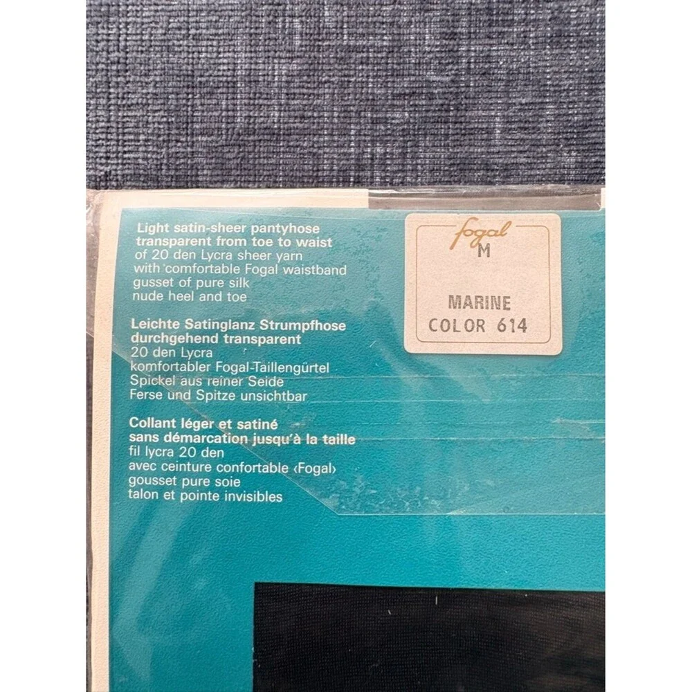 VTG NWT Fogal California 265 Blue Sheer Satin Silk Pantyhose Size M France